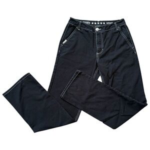 FIVE STAR Black Straight-Leg Pants with Contrast Stitching